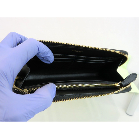 BURBERRY ELLERBY BLACK LEATHER ICON STRIPE CANVAS ZIP AROUND CONTINENTAL WALLET - Picture 3 of 14